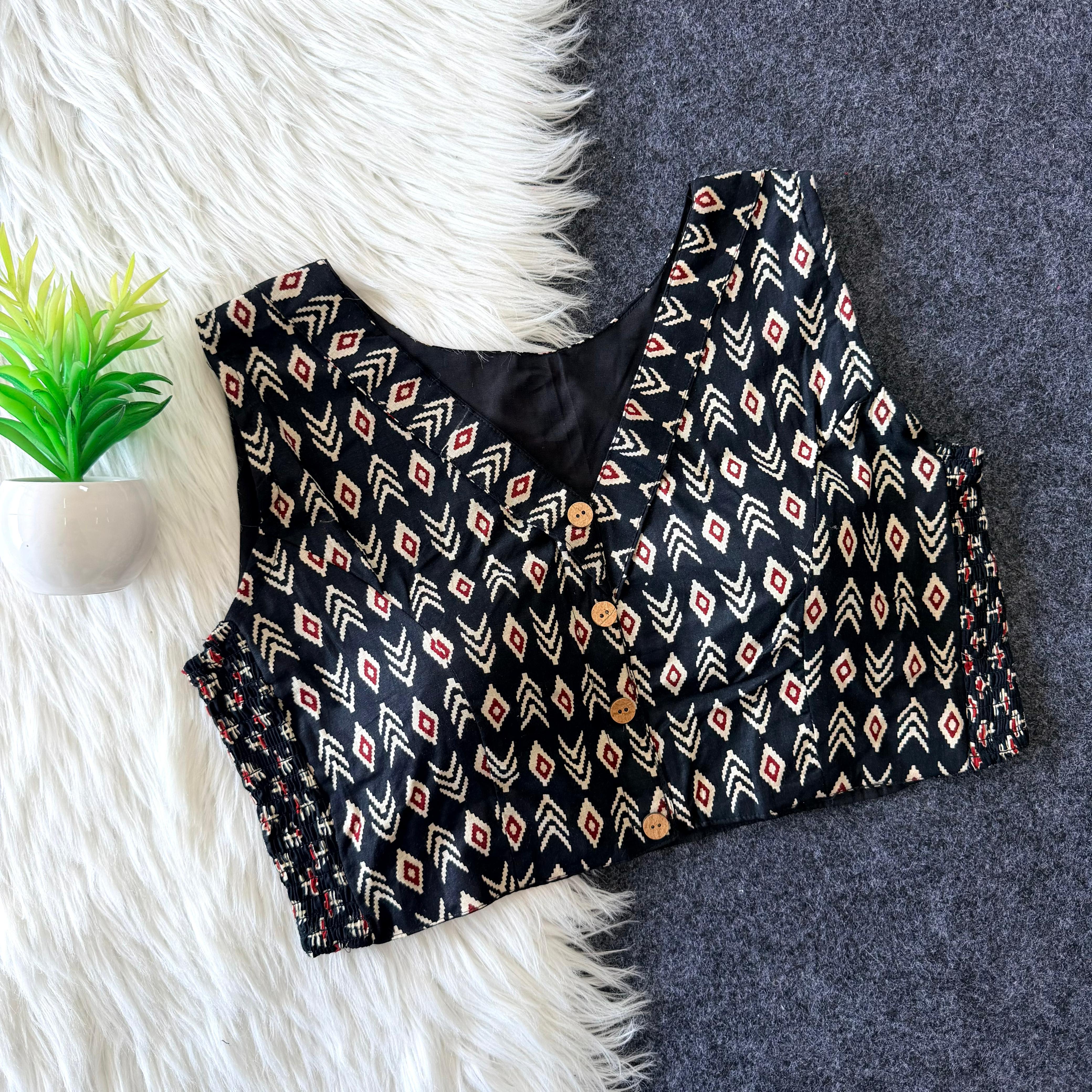 Pure Cotton Flexible Side-Elastic Blouse